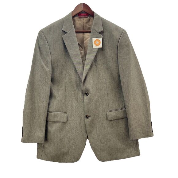 IZOD Blazer Mens 42R Beige Knit Polyester Blend 2 Button Front Macys Sport Coat - Picture 1 of 12